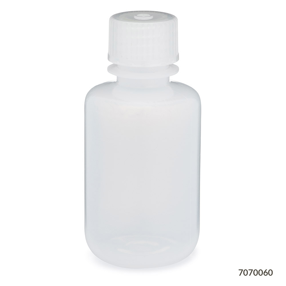 Globe Scientific Bottle, Narrow Mouth, LDPE Bottle, Attached PP Screw Cap, 60mL , 12/Pack Bottle; Boston Round; Narrow Mouth; LDPE; Low Density Polyethylene; Screwcap; storage bottle; lab bottle